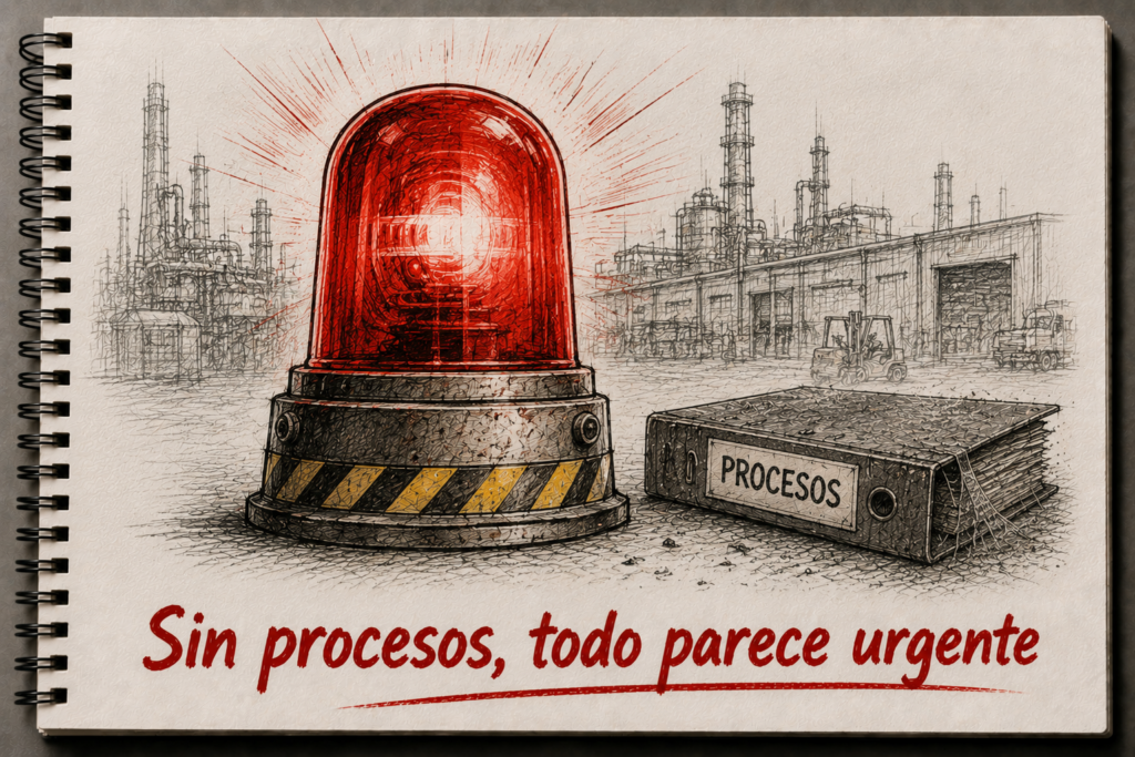 Ilustración de procesos industriales en PYME: sin procesos definidos, todo parece urgente